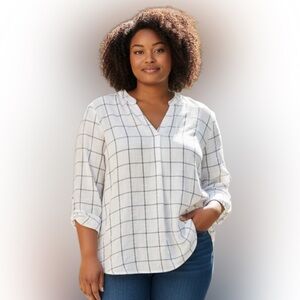 Van Heusen White Grid Pattern Blouse